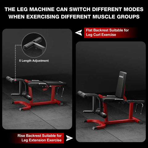 Leg Extension And Curl Machine For Home Gym Adjustable Seated Extensions And Lying Curls shown with length adjustment