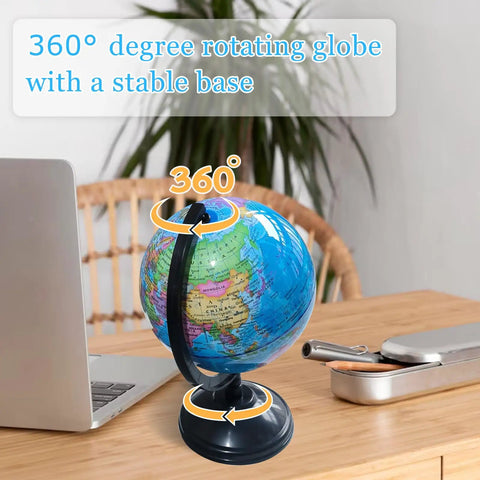 Six Inch Geographic World Globe With Stand For Kids Educational Rotating Political Map Globe in a study corner