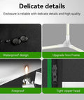 Upgraded 3D Printer Enclosure With LED Light And Smoke Exhaust Kit features waterproof design, iron frame, fireproof, zipper details