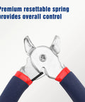 Pro Grade Hog Ring Pliers With 500 Pcs 3/4 Inch Galvanized Hog Rings, close-up view of plier tips and resettable spring.