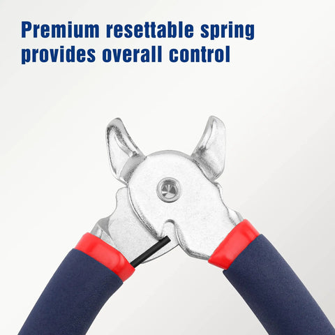 Pro Grade Hog Ring Pliers With 500 Pcs 3/4 Inch Galvanized Hog Rings, close-up view of plier tips and resettable spring.