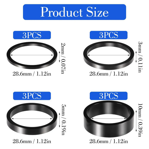 12Pcs Aluminum Headset Spacers For 1 1 8 Inch Stems 4 Thicknesses 2mm 3mm 5mm 10mm Black Stem Spacers For Mountain And Road Bikes