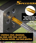 Kickass 7pc Micro Tap Drill Kit High Speed Steel Metric Plug Threads M2 To M6 Compact Storage Box showing a gold titanium tap cutting through steel.