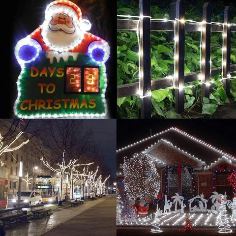 196ft 600 LED Outdoor Rope Lights With Remote Solar Powered IP65 used on fences and Christmas displays for festive decor