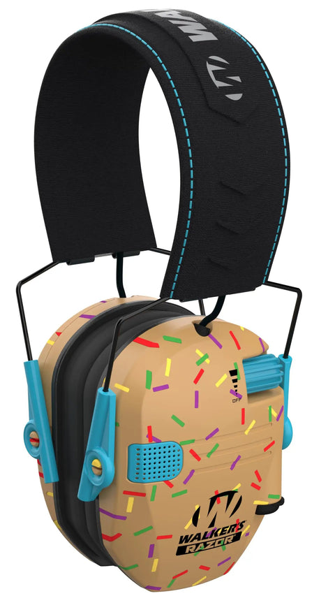 Razor Earmuffs With Sound Amplification Ultra Slim Ear Cups For Clear Hearing And Boss Level Noise Protection One Size Fits Most Golden Brown Sprinkles, shown in modern design.