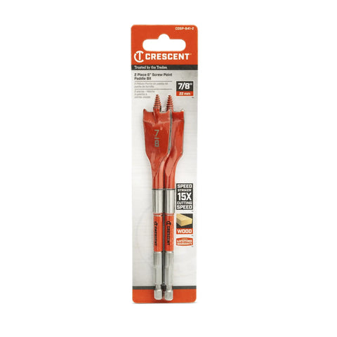 Two Piece Screw Point Paddle Drill Bit Set, 6-Inch Length By Seven-Eighths Inch Diameter, Go-Fast Speed Striker in package