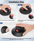 Installation steps for 6 Inch Camera Suction Cup Mount With Ball Head Magic Arm For Car Windshield Or Dash, showing setup on surface.