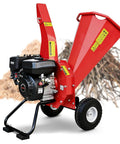 Heavy Duty Wood Chipper Shredder Mulcher with 7HP 212cc Gas Power, 3 Blade Disc Cutter, shown clearing branches and twigs