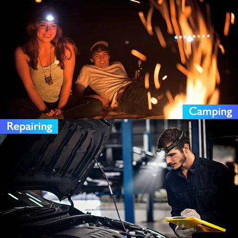 People use 9 LED Rechargeable Headlamp Two Pack With 2000 Lumen Brightness 10 Modes Motion Sensor White And Red Light outdoors and repairing
