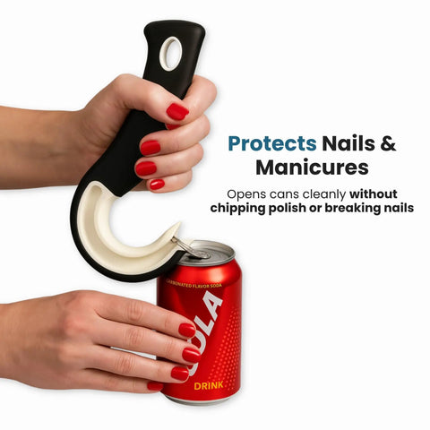 Ring Pull Can Opener For Soda And Food Cans Arthritis Friendly Non Slip Grip Nail Protection Senior And Kid Safe No Sweat Easy Pull Tab Tool Easy Open Black Dishwasher Safe, black