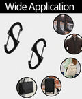 Image showing 18 Pack Double Sided Spring Carabiner Clips for keys and backpacks with various application examples.