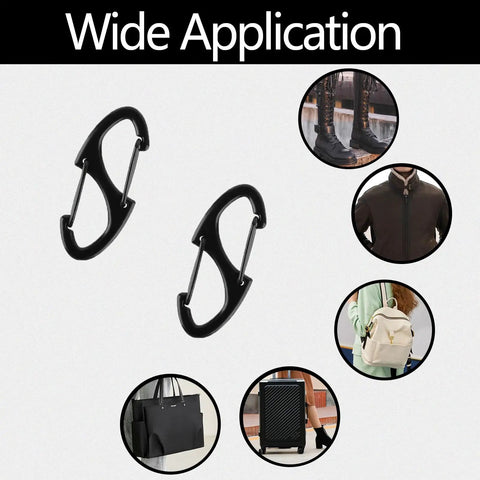 Image showing 18 Pack Double Sided Spring Carabiner Clips for keys and backpacks with various application examples.