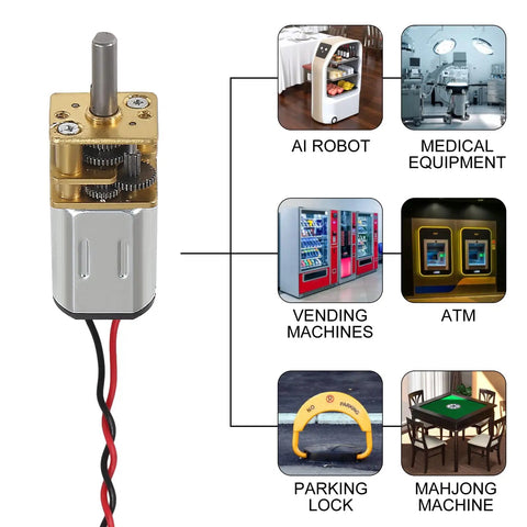 Mini N20 Gear Motor With Full Metal Gearbox 3V To 6V DC Micro Motor for RC Cars Robots and DIY Toys, applications shown