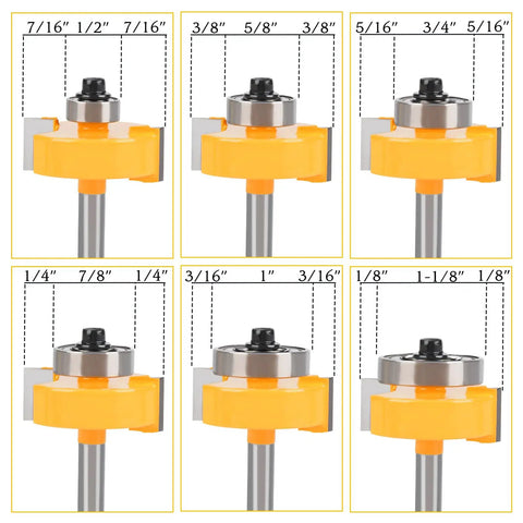 Rabbeting Router Bit Set With Interchangeable Bearings And Four Carbide Bits One Quarter Inch Shank Six Bearing Sizes image