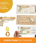 Wolf 01 Handgun 3D Puzzle Rubber Band Gun Mechanical Model Kit For DIY Wood Build, pre-cut plywood boards and rubber bands