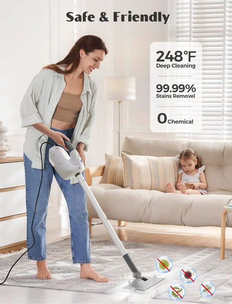 Professional Grade Multi Function Steam Mop With Detachable Handheld Steamer For Hardwood And Tile Floors Quick Heat Tech Knocks Out Messes In A Snap Zero Hustle used for deep cleaning carpet and hardwood floors, with 248°F steam.