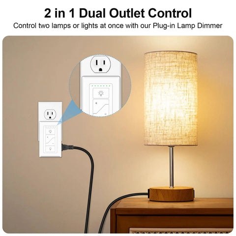 Knockout Smart Plug In Dimmer Switch For Table Lamps With 2Dot4Ghz Wireless Control Talks Right Up To Alexa For Smooth Adjustment of two lamps with 2 outlet control.