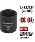 Dodge Spindle Nut Socket, Half Inch Drive, Six Point, One And Eleven Sixteenths Inch, Heavy Duty Impact Rated Chrome Vanadium