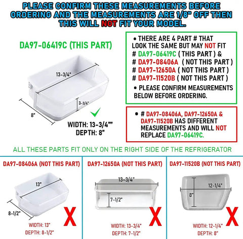 Upgraded Lifetime Right Door Shelf Basket Bin DA97-06419C Replacement for Refrigerators with dimensions and instructions