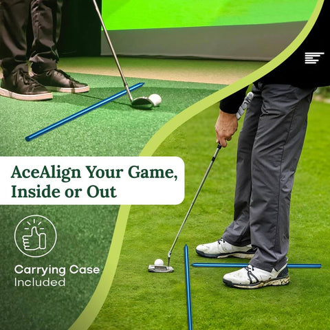 Golfers using 2 Pack Golf Alignment Sticks For Swing Training And Setup on green, aiding posture and aiming, durable telescopic rods.