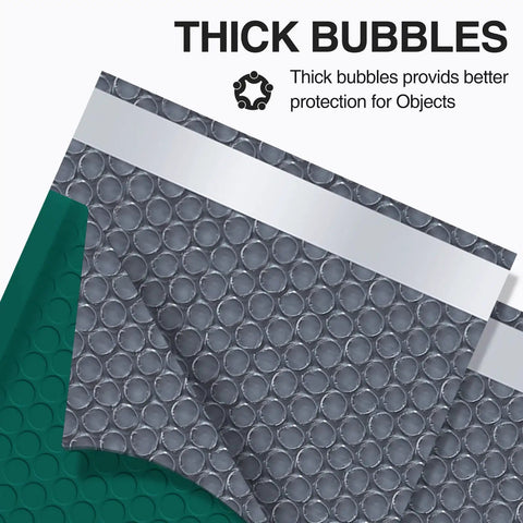 Close-up of Green Bubble Mailers 12x16 Inch 40 Pack Padded Envelopes with thick bubble padding and self-seal strip.