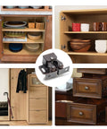 10 Pack Double Roller Cabinet Latches With Spear Strike For Cupboard Closet Door Easy Install Secure Closure Antique Bronze Finish Built Tough For Cabinets And Dressers Smooth Quiet Action Durable Steel Construction visible in various cabinets and shelving setups.