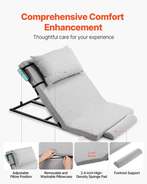 Premium Electric Adjustable Bed Backrest With Thick Foam For Reading Relaxing Or Sleeping, 300 Lbs Capacity, Remote Control, Fits All Mattresses, showing adjustable pillow and footrest.