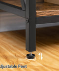 Game Changer Three Tier Industrial Console Table With Real Deal Storage Shelves Narrow Sofa Table showing adjustable feet for stability.