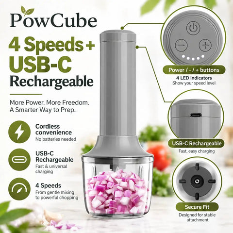 No-Fuss Cordless Hand Mixer, Kickass 4-In-1 Electric Kitchen Whip With Built-In Whisk Frother And Ten-Ounce Mini Food Chopper, USB-C Rechargeable Four-Speed for quick chopping and mixing.