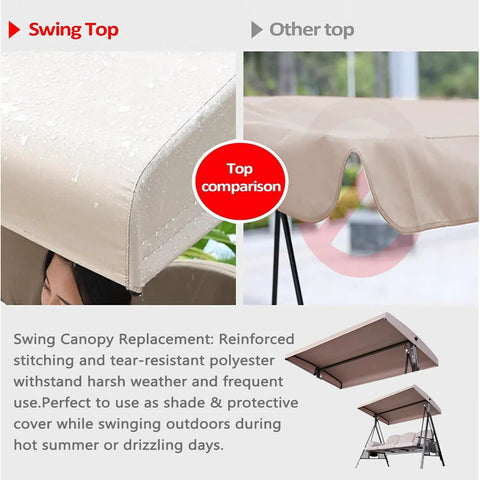 Heavy Duty Outdoor Swing Canopy Replacement Cover For 3 Seater Porch Swing All Weather Waterproof Khaki Top Shade
