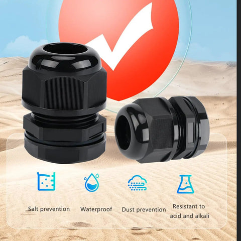10 Pack Waterproof Cable Glands NPT 1/4 Thread 4-8mm Bulk Set Durable PA66 Strain Relief Cord Connectors IP68 Waterproof Sealed