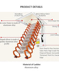 Heavy Duty Electric Attic Ladder With Foldable Retractable Tracks For Straight Up Indoor Outdoor Loft Climb detailed view of aluminum frame and components.