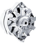 Front view of Chrome One Wire Beefed Up 105 Amp Self Exciting High Output 10SI Style Alternator for GM Chevy SBC
