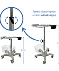 Must Have Height Adjustable Mobile Ultrasound Cart With Probe Holders Wire Basket And Lockable Wheels For Laptop Style Machines shown with height adjustment details