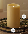 Ivory Grand Pillar Flameless LED Candle With Moving Flame, Battery Powered Real Wax, 6.25 x 10.6 inch, on a tray