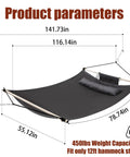Anti Flip 12 Foot Hammock With Large 450 Pound Capacity Iron Spreader Bar And Nylon Rope For Outdoor Patio Garden