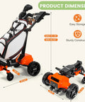 Smooth Operator Auto Follow Electric Golf Push Cart With Smart Remote App Controls showing dimensions and sturdy construction.
