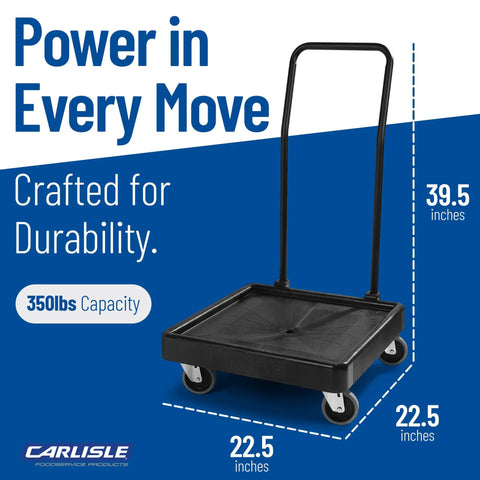Warewashing Rack Dolly With Drain And Handle Heavy Duty EZ Glide For Kitchens And Restaurants Plastic 22.5 X 22.5 X 8 Inches Black Fits Standard 19.75 Inch Racks