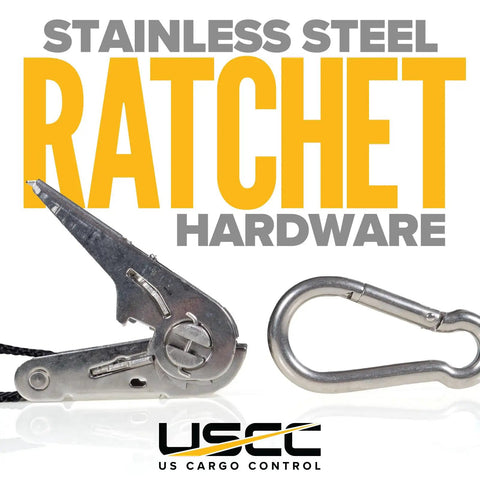 Beefy Stainless Steel Ratchet Straps With Carabiner Hooks 1 Inch By 10 Feet 4 Pack 500 Lbs Working Load Marine Grade Tie Downs