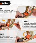 Step-by-step guide on using Built Tough 2 Inch By 30 Foot Flat Hook Ratchet Straps for cargo tie downs.