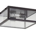 Oil Rubbed Bronze Farmhouse LED Flush Mount Ceiling Light With Clear Glass Shade For Bathroom Kitchen Hallway And Entryway Dimmable ETL Listed Includes One LED Bulb showing side view with bulb visible