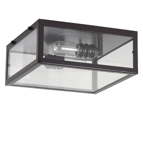 Oil Rubbed Bronze Farmhouse LED Flush Mount Ceiling Light With Clear Glass Shade For Bathroom Kitchen Hallway And Entryway Dimmable ETL Listed Includes One LED Bulb showing side view with bulb visible