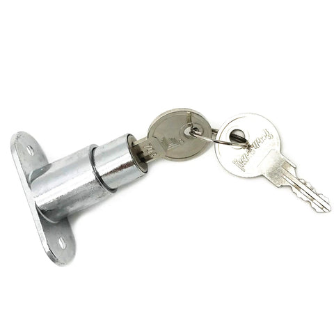 No Sweat Installation Heavy Duty Push Plunger Lock Cabinet Safety Latch Keyed Different Chrome Finish Zinc Alloy Push Button Security for Glass Doors and Shelves 19mm Cylinder Two Pack with key and lock.