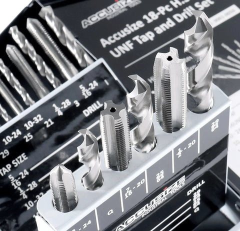 18 Piece HSS UNF Tap And Drill Set With Fully Ground Taps And Drills For Precision Threading Includes UNF Sizes Six Forty UNF To One Half Twenty UNF And Drill Bits Thirty Three Twenty Nine Twenty Five Twenty One I Q