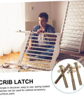 Man assembling crib with 4 Pack Spring Loaded Latch Kit For Crib And Bed Rails No Sweat Easy Installation Durable Iron Construction