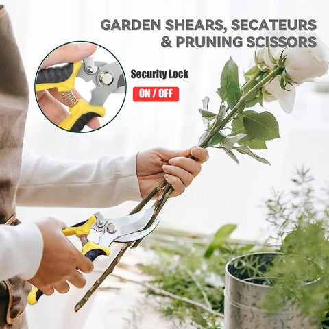 Person using Three Pack Garden Pruning Shears With Stainless Steel Blades Handheld Clippers For Gardening Snips And Pruners