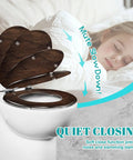 Generic Toilet Seat Replacement Round Slow Quiet Close Resin Wood Bathroom with soft close feature on toilet.
