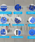 NAMOKA wall-mounted thread checker board for nuts and bolts; identifies 31 SAE and Metric sizes; blue aluminum plate.