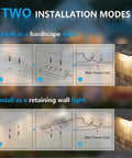 Diagram showing two installation modes for Eight Pack 4 Inch Retaining Wall Lights Waterproof LED Hardscape Lighting Cuttable Low Voltage Landscape Lighting 12V Paver Lights 1.5W Outdoor Step Lights 2700K Soft White ETL Listed