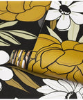 Black Vintage Floral Peel And Stick Wallpaper With Daisy Flowers And Olive Green Leaves For Powder Rooms And Moody Accent Walls Removable Vinyl Contact Paper 17.7in By 32.8ft displayed rolled with detailed floral pattern